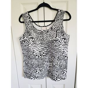 Chico's 2 Black White Pullover Tank Top Animal Print Stretch Wide‎ Straps